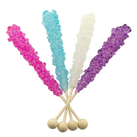 Boone's Mill Unicorn Party Rock Candy Sticks Grape flavor with luminous crystals for a candy buffet.