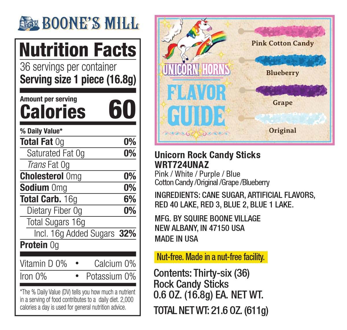 Boone's Mill Unicorn Party Rock Candy Sticks arranged for a festive candy bar display.