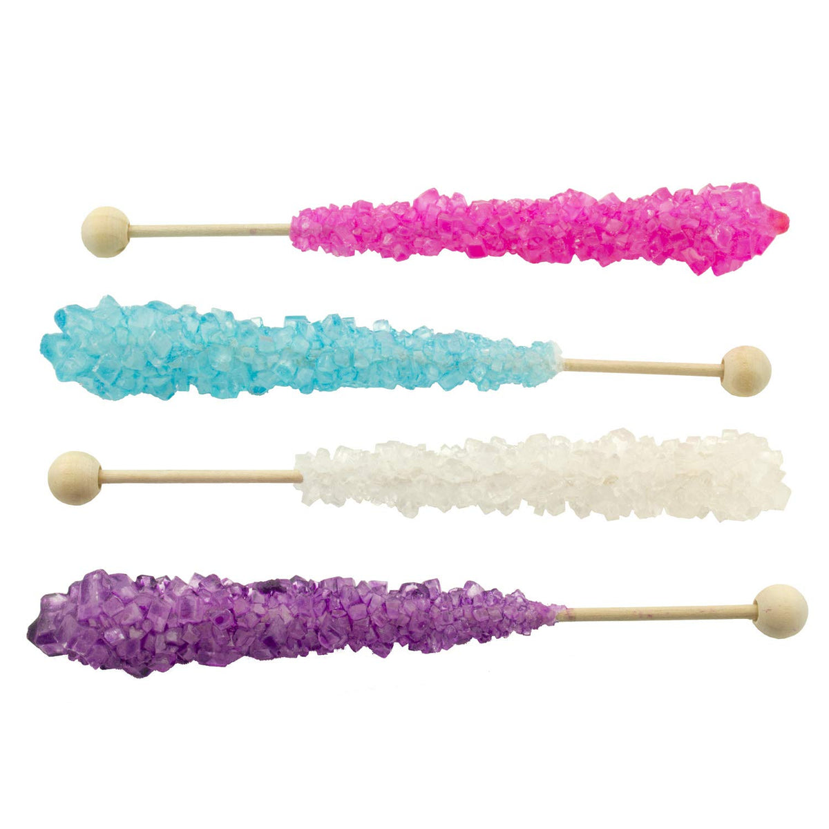 Boone's Mill Unicorn Party Rock Candy Sticks Pink Cotton Candy flavor with bright crystals for weddings.