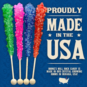 Boone's Mill candy sticks with clear wrappers showcasing vibrant crystal colors for decor.