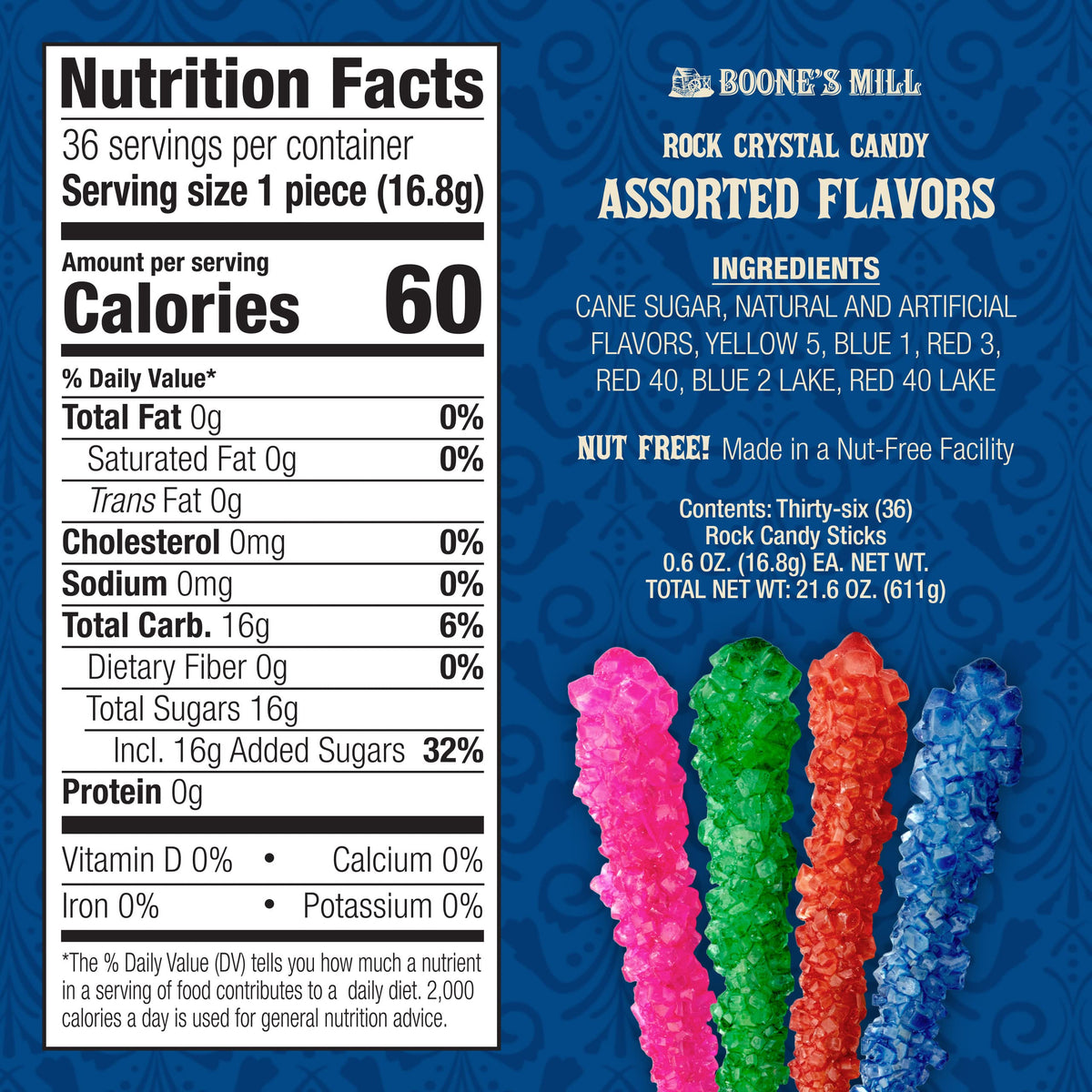 Boone's Mill XL rock crystal candy sticks ideal for candy buffets and color coordination.
