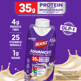 BOOST Advanced Protein Shake Rich Chocolate bottle front highlights flavor and energy support.
