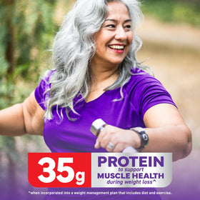 BOOST Advanced Protein Shake Rich Chocolate carton pour emphasizes muscle-supporting protein.