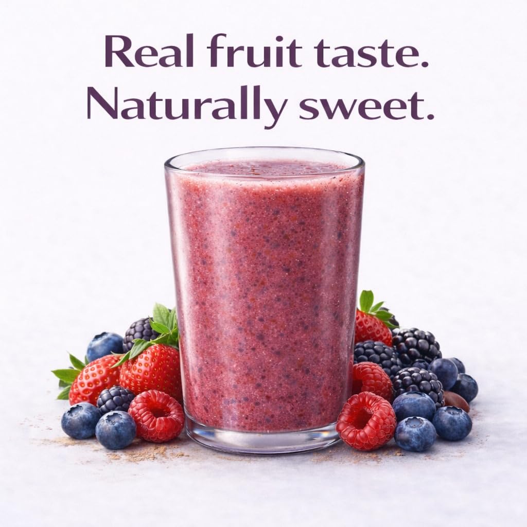 BOOST BLENDS Berry Blast smoothie bowl with toppings demonstrates versatile fruit flavors.