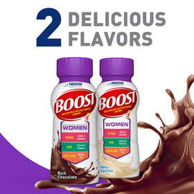Breakfast on the go with BOOST Women drink for quick nutrition.