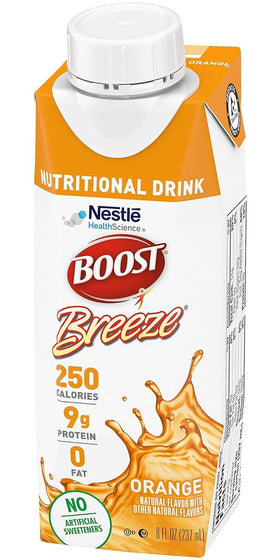 Boost Breeze orange glass with ice emphasizes refreshing, tasty nutrition.