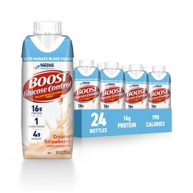 BOOST Glucose Control carton front with creamy strawberry flavor for balanced nutrition