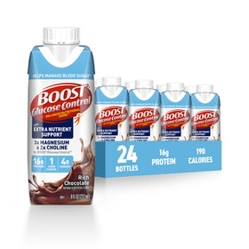 BOOST Glucose Control chocolate bottle showing rich nutrition for on-the-go energy