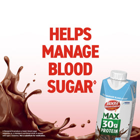 BOOST Glucose Control Max nutrition facts highlight 30g protein and 160 calories