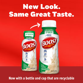 BOOST High Protein with Fiber pour shot ready for quick protein-rich servings.