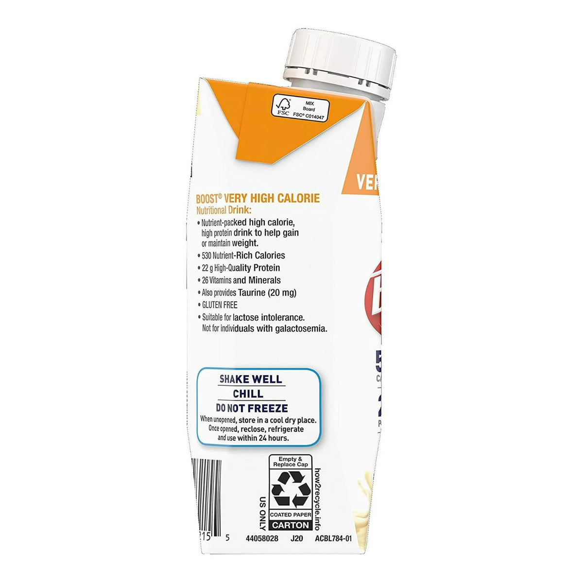 BOOST nutrition drink close-up texture with thick vanilla cream