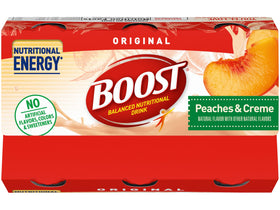 Close-up of BOOST Original nutrition panel showing protein and vitamins