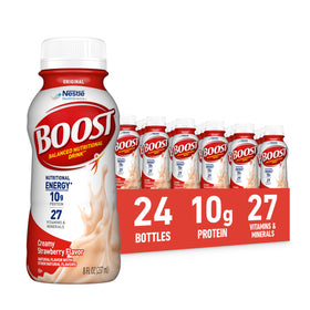BOOST Original creamy strawberry bottle close-up for on-the-go energy