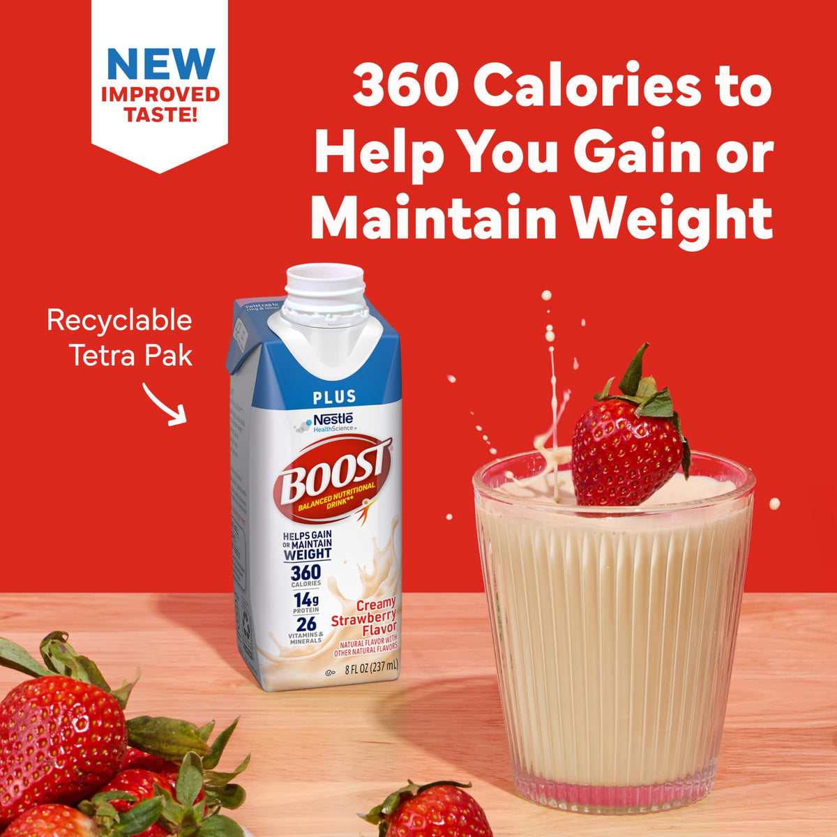BOOST Plus nutrition facts label lists 14g protein and 4g fiber.