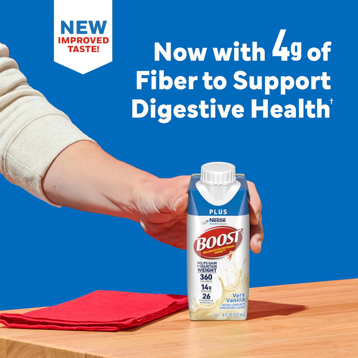 BOOST Plus Vanilla ready-to-drink glass, ideal for a quick meal-boost.