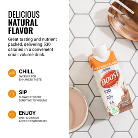 BOOST being poured into a glass for convenient consumption.