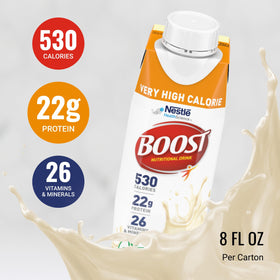 BOOST Very High Calorie Vanilla served over ice for a lighter texture and refreshment.