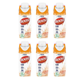 BOOST Very High Calorie Drink vanilla bottle highlights dense nutrition and flavor