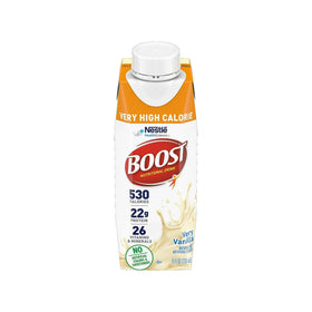 BOOST Very High Calorie vanilla pour shows creamy texture