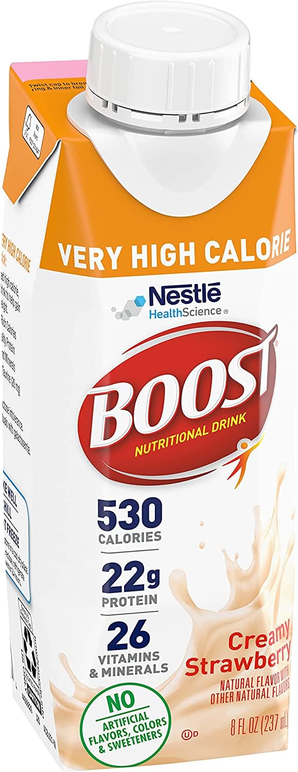 BOOST VHC Strawberry glass shows chilled serve, ideal between meals.