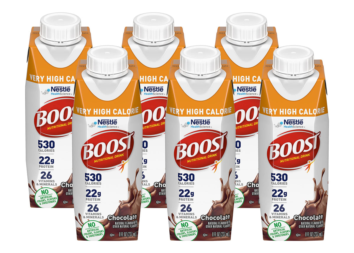 BOOST Very High Calorie Vanilla bottle-front shows dense energy and creamy aroma.