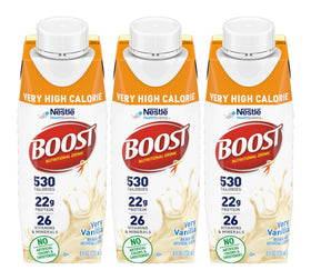 BOOST VHC vanilla bottle shown as a calorie dense energy option with protein support