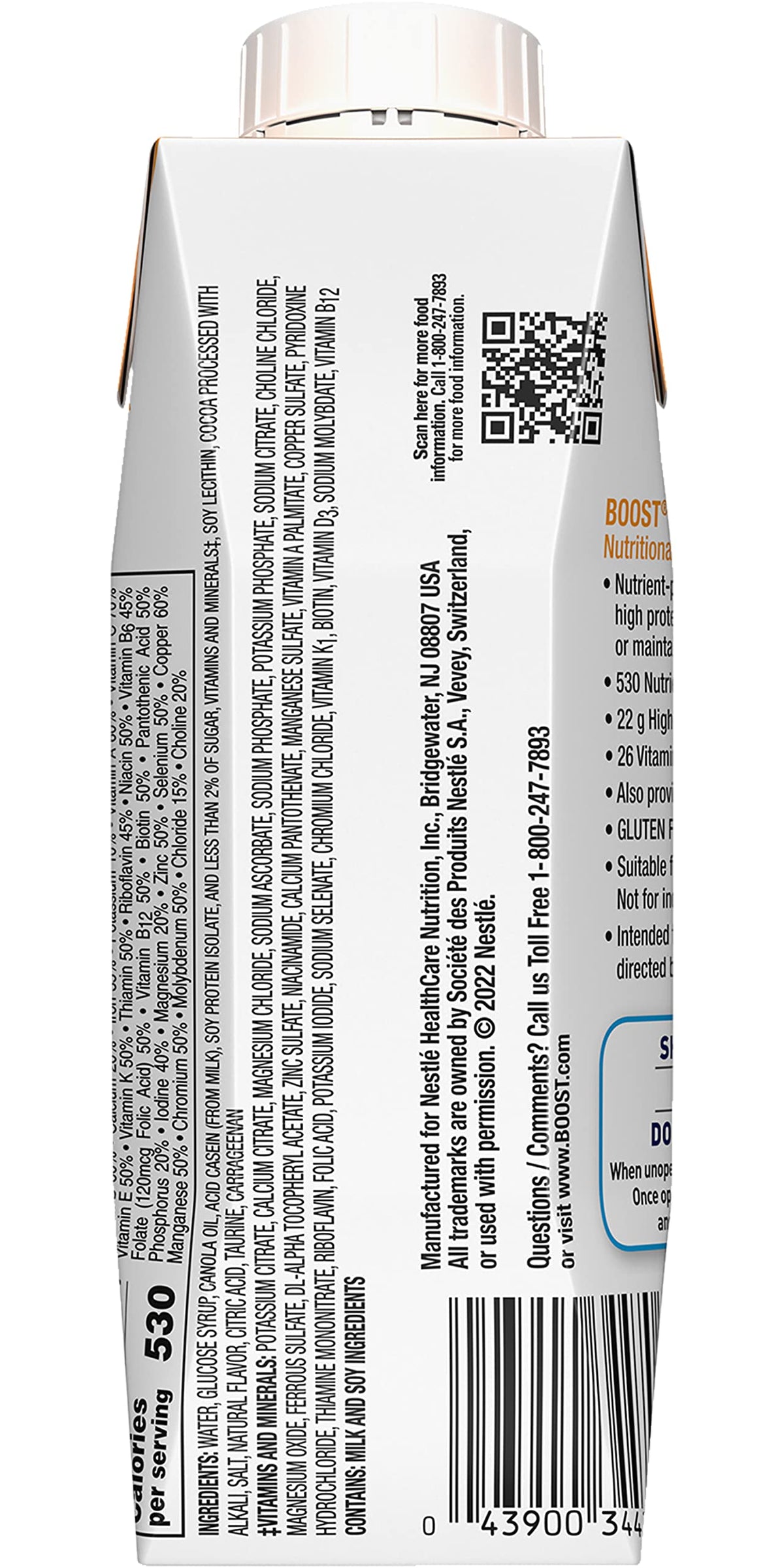 BOOST Very High Calorie Vanilla ingredients-list lists natural flavor and no artificial additives.
