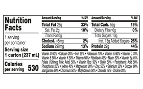 BOOST Very High Calorie Vanilla label-detail showcases nutrition per serving.