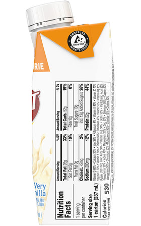 BOOST VHC vanilla nutrition facts highlighting calories protein and vitamins