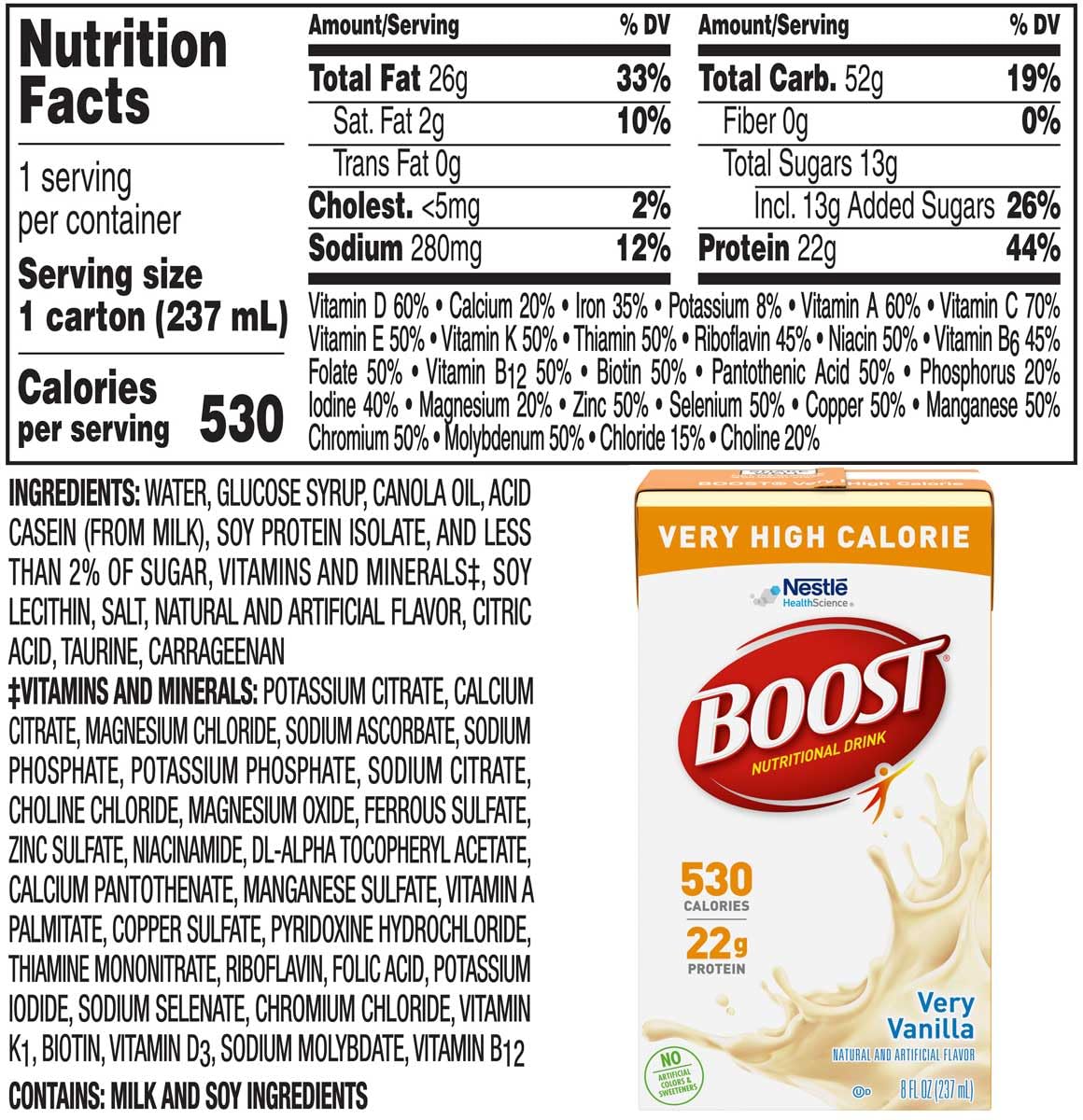 BOOST VHC Vanilla on-the-go bottle beside coffee for morning routine