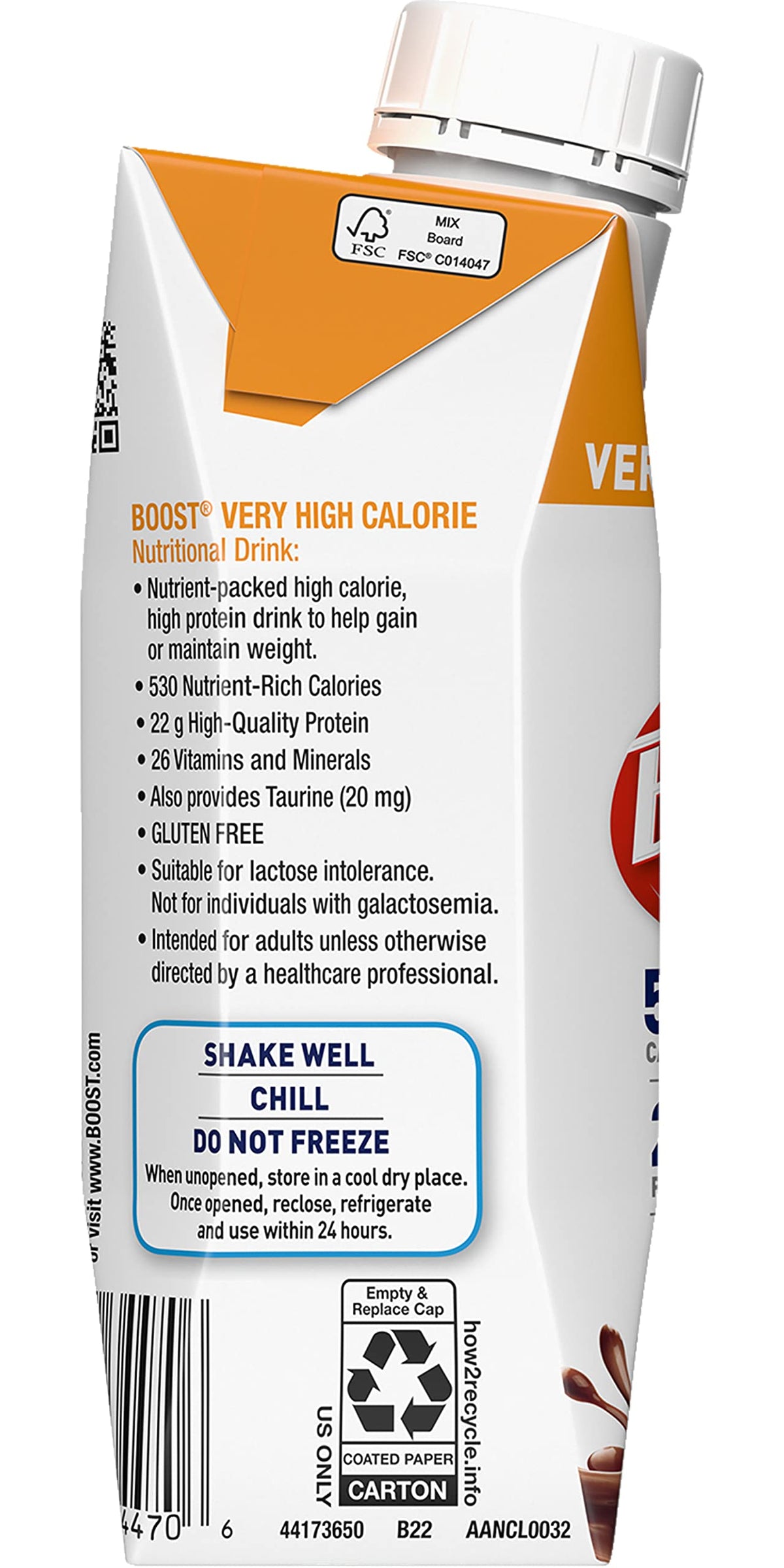 BOOST Very High Calorie Vanilla pack-shot highlights six-pack convenience for steady energy.