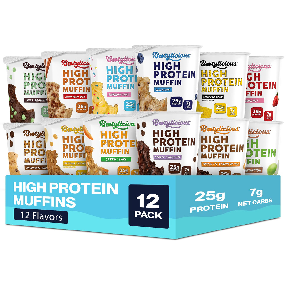 Bootylicious 25g protein muffin Double Chocolate close-up showcases protein-packed indulgence.