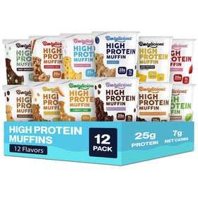 Bootylicious 25g protein muffin Double Chocolate close-up showcases protein-packed indulgence.