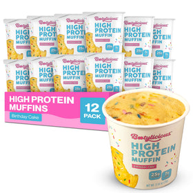 Bootylicious Birthday Cake muffin pack front view for high-protein breakfasts