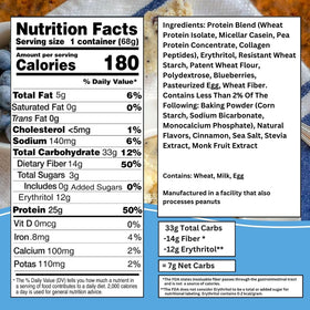 Dry mix in cup for Bootylicious Blueberry Muffin highlights 25g protein