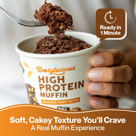 Bootylicious Chocolate Peanut Butter muffin showcasing savory-sweet contrast and convenience