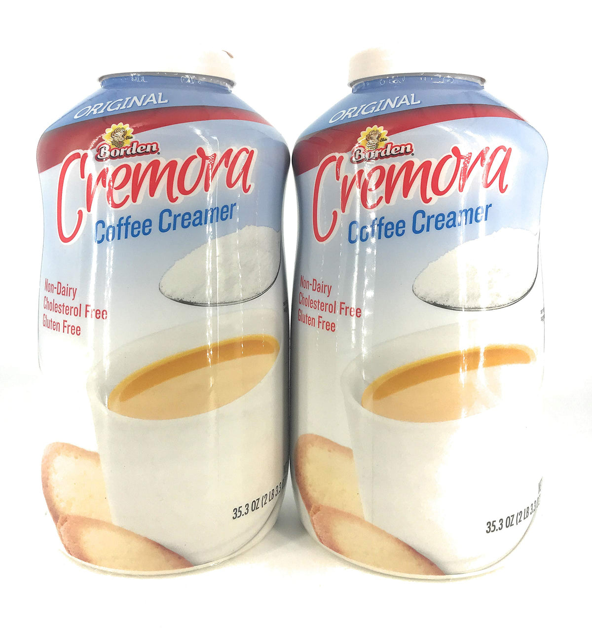Borden Cremora coffee creamer bottle adds dairy-free richness to coffee.