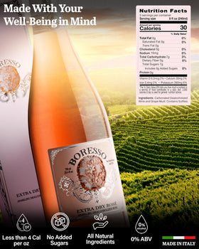 Boresso Extra Dry pour into glass showing fine bubbles, great for toasts