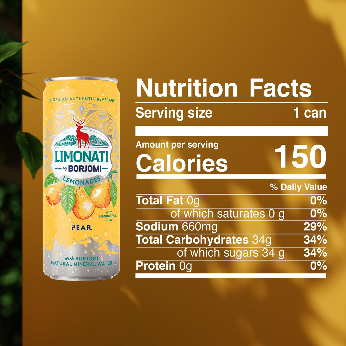 Borjomi Limonati pear lemonade can front, convenient on-the-go refreshment.