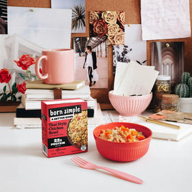 Born Simple unboxing packaging for convenient, on-the-go meals.