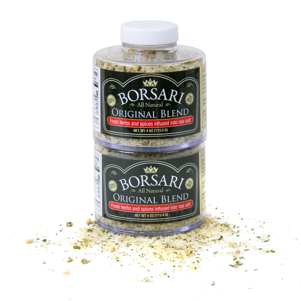 BORSARI Original Seasoning Salt 2-Shaker Gift Set on display for easy flavorful meals