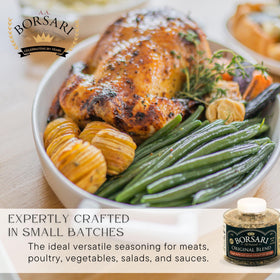 Closeup of herbs in Borsari Original Seasoning Salt for vibrant flavor.