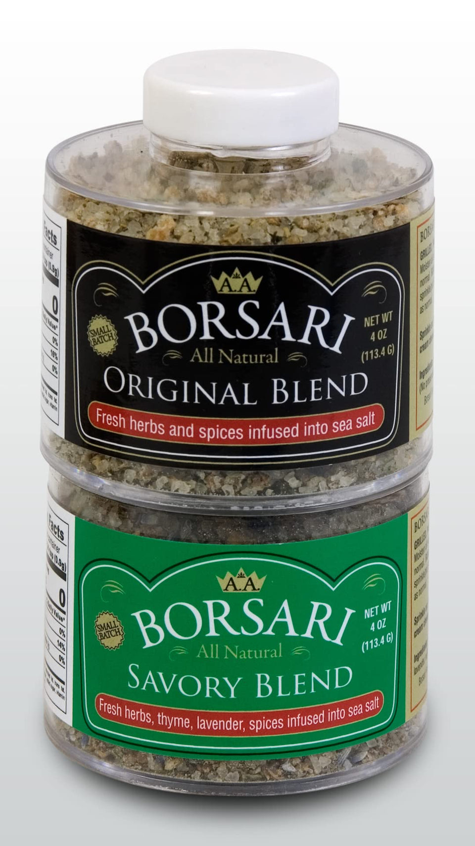 Borsari Savory Salt bottle top for bold flavor on meats and vegetables