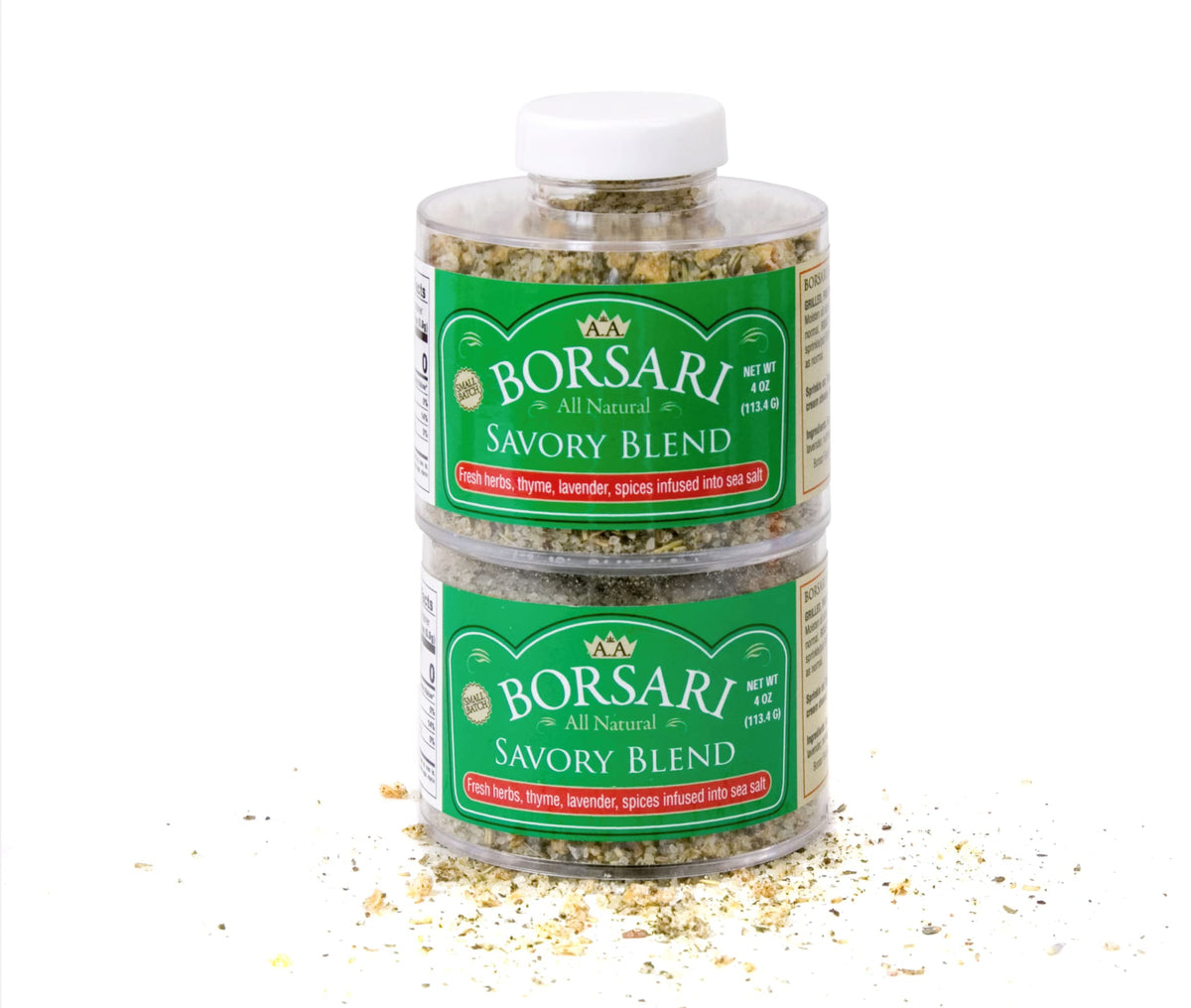 Borsari Seasoned Salt 2-Shaker Gift Set front view highlights compact pantry appeal