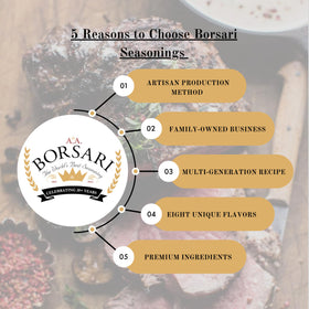 Borsari Original Seasoned Salt bottle with basil and garlic for steak and veggies.