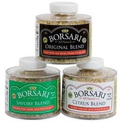 Borsari Savory Seasoned Salt bottle infused with garlic and herbs for meats.