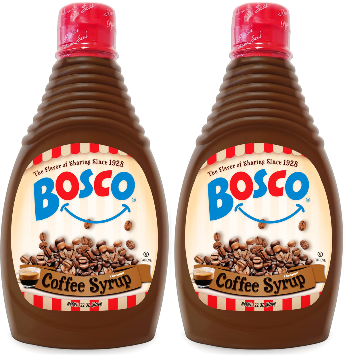 Bosco Coffee Syrup 22oz bottle adds rich aroma to coffee drinks.