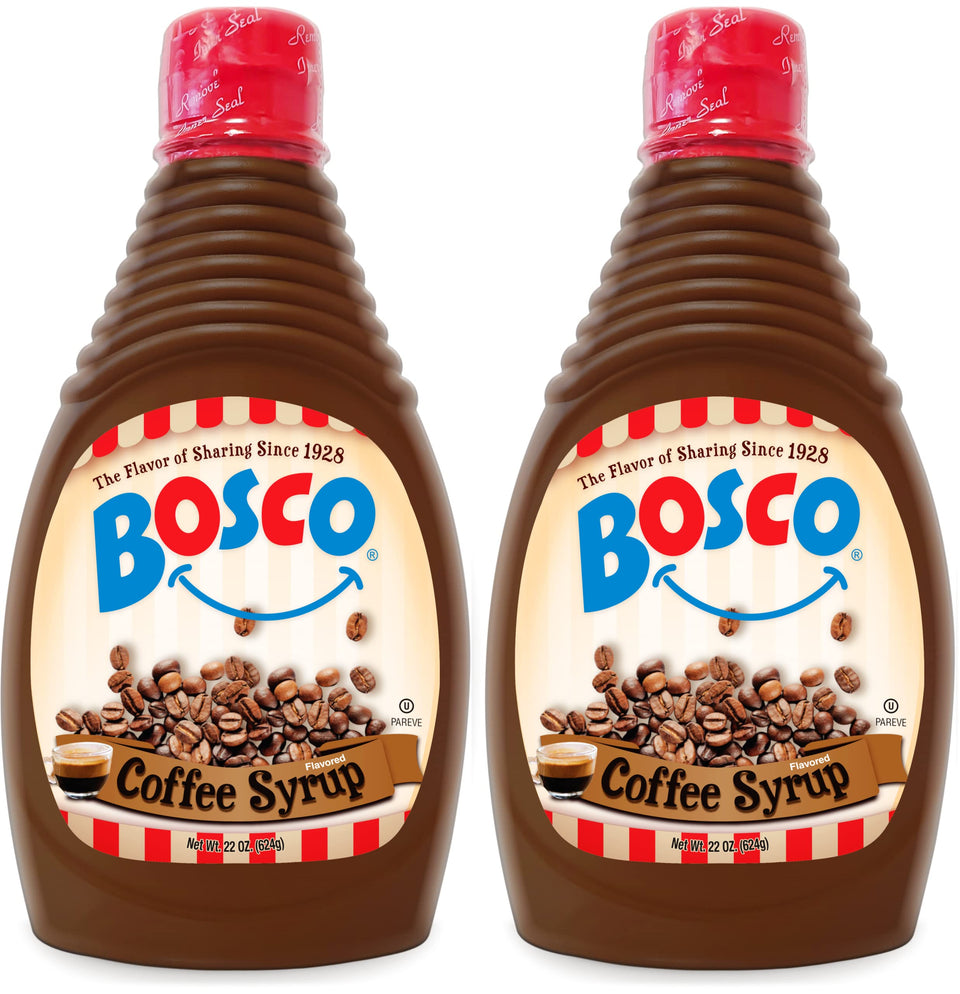 Bosco Coffee Syrup 22oz bottle adds rich aroma to coffee drinks.