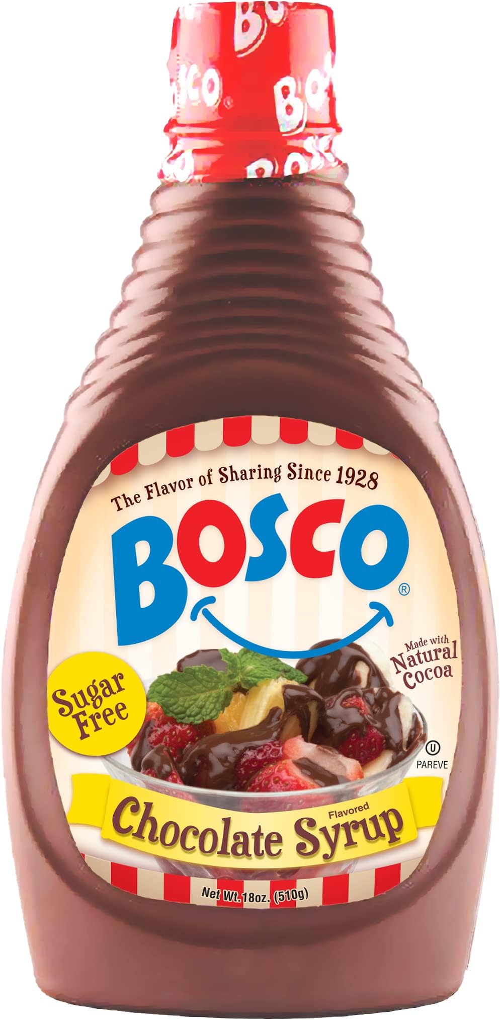 Bosco sugar-free chocolate syrup pour over ice cream for a rich topping