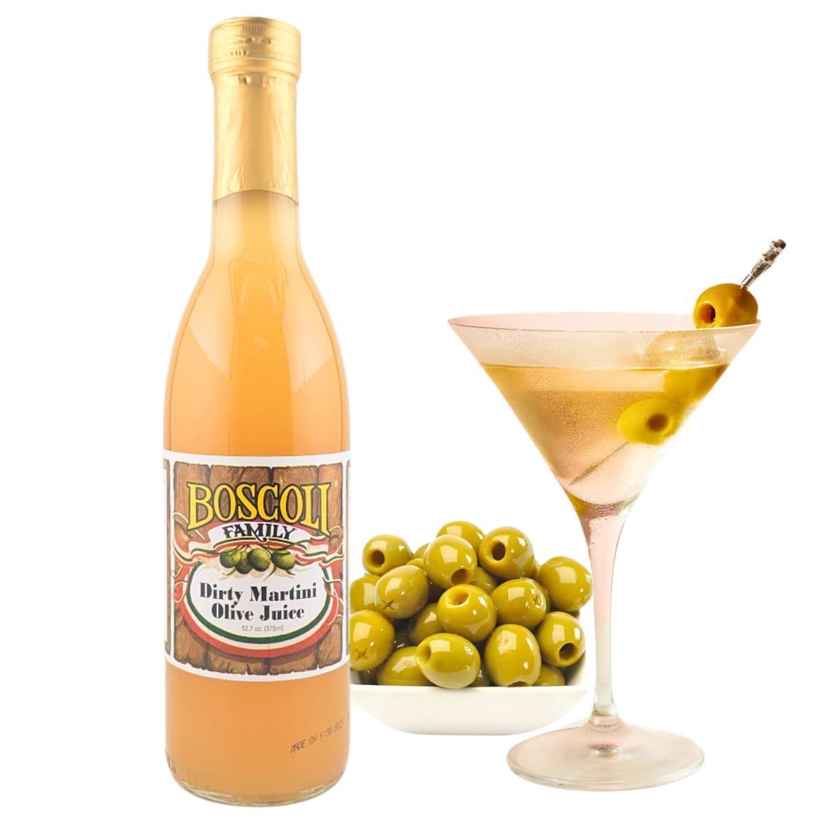 Boscoli 12.7 oz bottle branding for premium cocktails.
